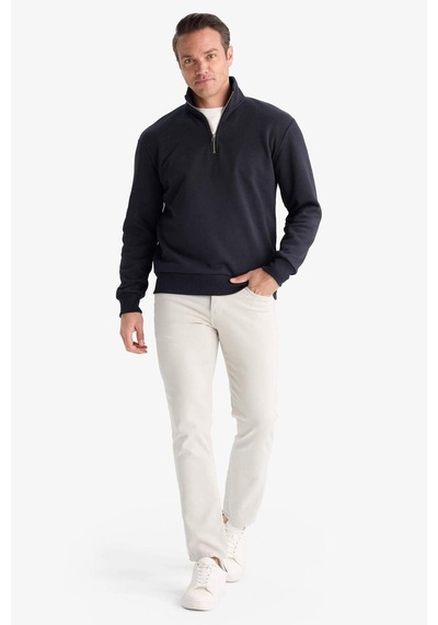 Defacto Regular Fit Dik Yaka Yarım Fermuarlı İçi Yumuşak Tüylü Basic Düz Sweatshirt X7405az25aunv91 Lacivert