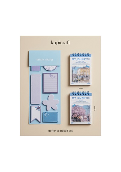2 Çizgisiz Defter Ve 1 Adet Post İt Mavi & Lila Pastel Tasarım Mavi - 942401204 Mavi