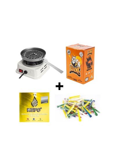 Elektrikli Ocak Mini Beyaz Ve 1 Kg Premium Wolf Nargile Kömürü +
