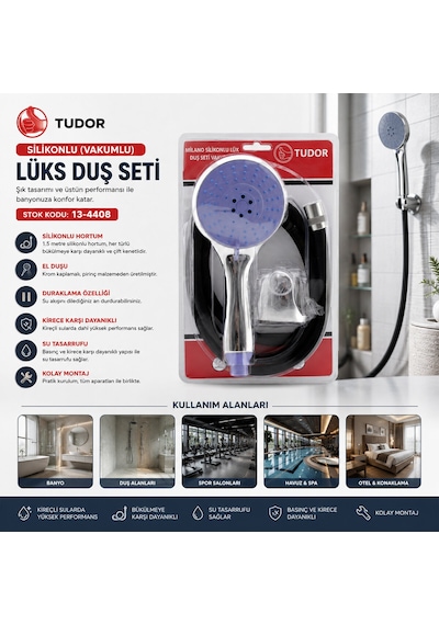 Milano Vakumlu - Silikon Lüks Duş Seti Duş Başlık Mix Silikon Hortum 1.5mt Mafsal 3 Kademe 5492 Çr