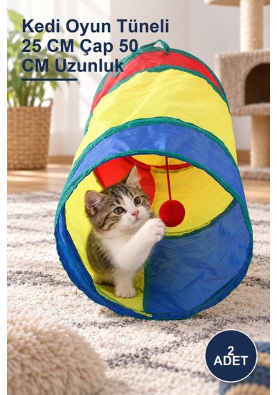2 Adet Kedi Oyun Tüneli 25 Cm Çap 50 Cm Uzunluk