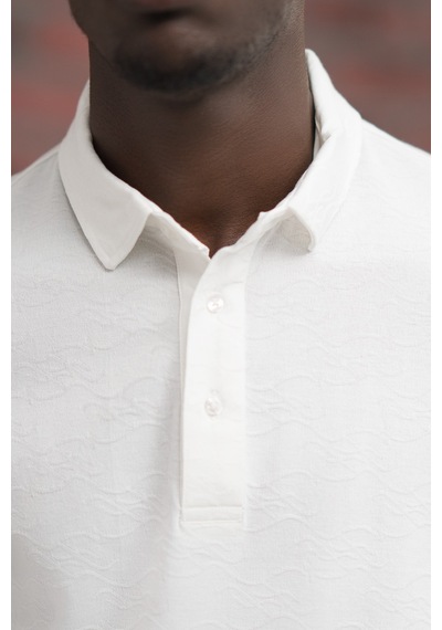 Advante Regular Fit Likralı Kendinden Desenli Polo Yaka T-shirt Beyaz
