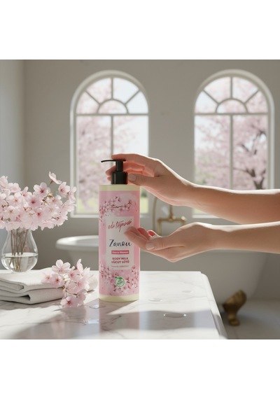 Zanou Cherry Blossom Vücut Losyonu Çiçeksi Koku & Yoğun Nemlendirici & Vegan 400 Ml