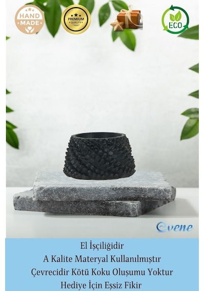 Mumluk Şamdan 3 Adet Tealight Ve İnce Mum Uyumlu Ejderha Yumurtası Model - Siyah