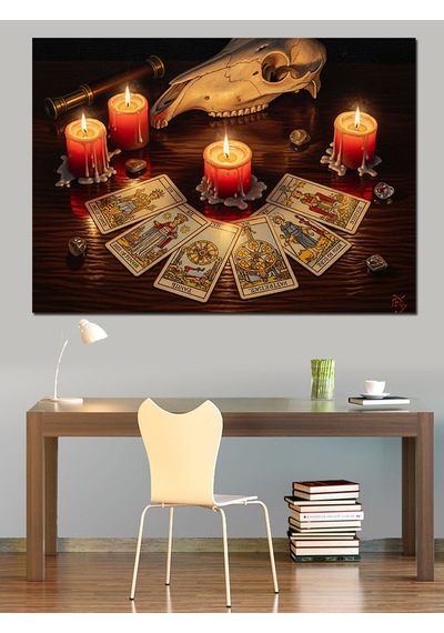 Yanan Mumlar Ve Tarot Kartları Dekoratif Kanvas - Mdf Ahşap Tablo