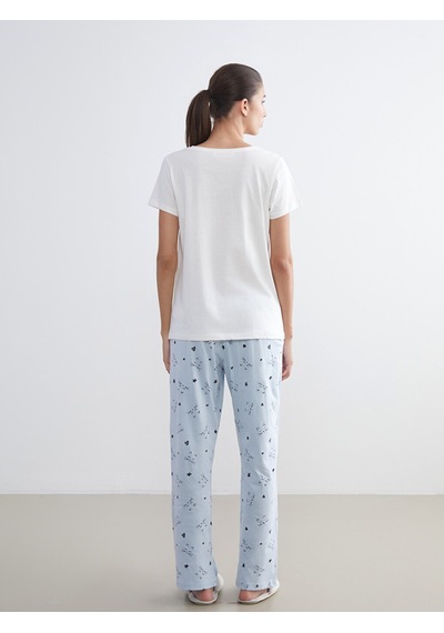 Lcw Dream Mavi Büyük Beden Bisiklet Yaka Baskılı Kadın Pijama Takımı