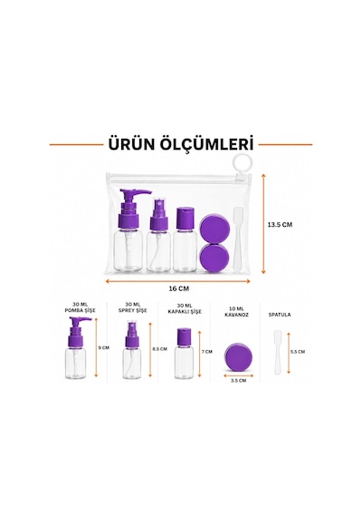 5 Parça Seyahat Şişe Seti, 30 Ml Doldurulabilir Şampuan Krem Parfüm Şişeleri, Pompalı Spreyli Kozmetik Şişe Ve 10 Ml Krem Kavanozu, Taşıma Çantalı Seyahat Dolum Seti Asorti Renk