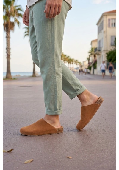 Jy0556 Ravn Bağcıksız Hakiki Süet Deri Erkek Günlük Mantar Taban Loafer Klasik Ayakkabı Hdmt - Taba