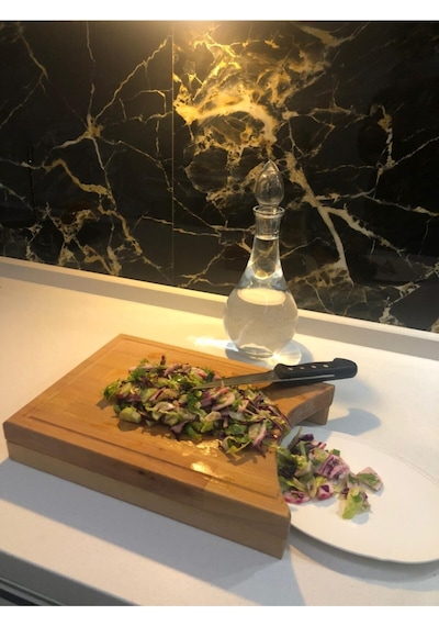 Salata Tahtası, Doğal Kayın Ağacı, Kesme Tahtası, Kanallı 34cm 22cm 3cm Ahşap