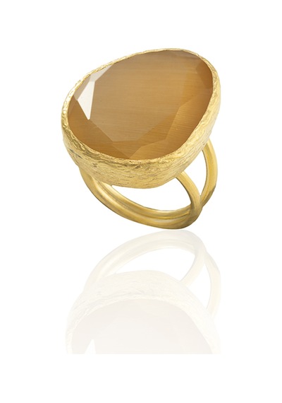 Kadir Jewellery 22 Ayar Altın Kaplama Kadın Fosil Taşlı Yüzük Sarı