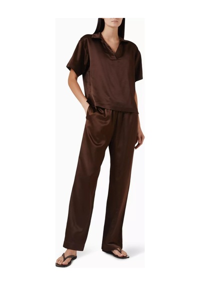 Asceno Modena Ipek Wool Satin Bluz Dark Brown Zarif & Rahat Kahverengi