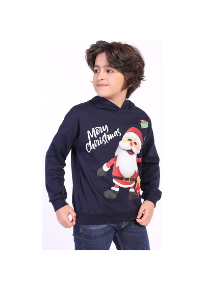 Toontoy Unısex Çocuk Noel Baba Baskılı Sweatshirt Lacivert