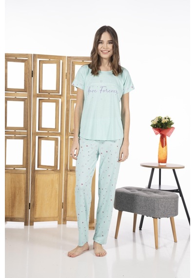 Estiva 24109 Kadın Kalp Desenli Kısa Kollu Yazlık Viskon Pijama Takımı 001 Estiva 24109 Kadın Kalp Desenli Kısa Kollu Yazlık Viskon Pijama Takımı 001