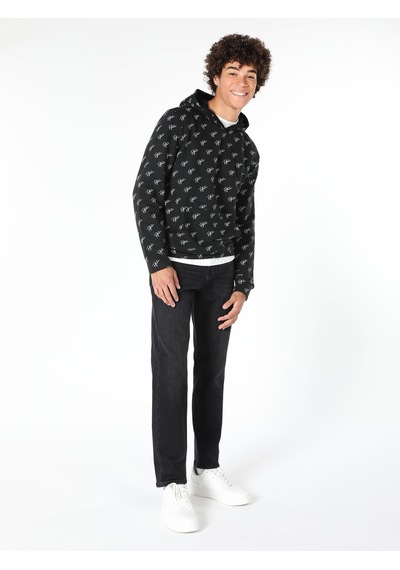 Colin's Regular Fit Baskılı Kapüşonlu Siyah Erkek Sweatshirt CL1059665_Q1.V2_BLK Siyah