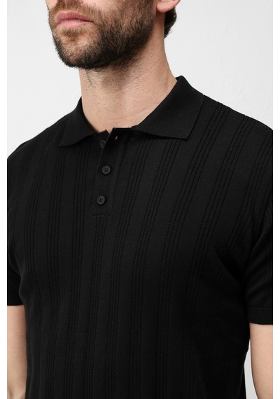 Antioch Dokulu Triko Erkek Polo T-shirt Siyah