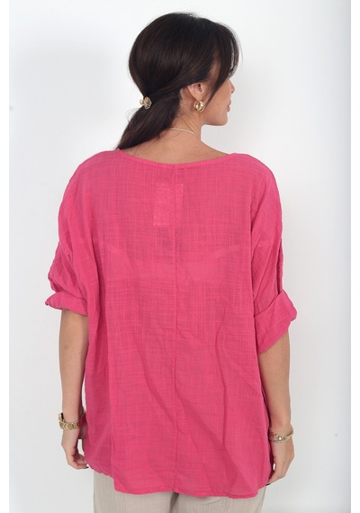 By Saygı Kadın İtalyan Coton Oversize Bluz Koyu Pembe