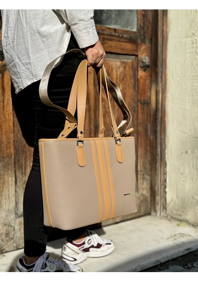 Kadın Orijinal Just Polo Yeni Sezon Büyük Boy 3 Bölmeli Lüks El Ve Omuz Çantası Shoulder Bag Bej