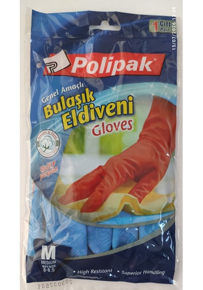 Polipak Bulaşık Eldiveni Gloves M Boy 8-8,5 Mavi