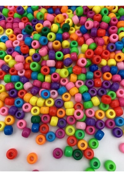 Geniş Delikli Karışık Renkli Plastik Boncuk,9x6mm Yassı Silindir Model Takı Boncuğu 25gr, 60 Adet