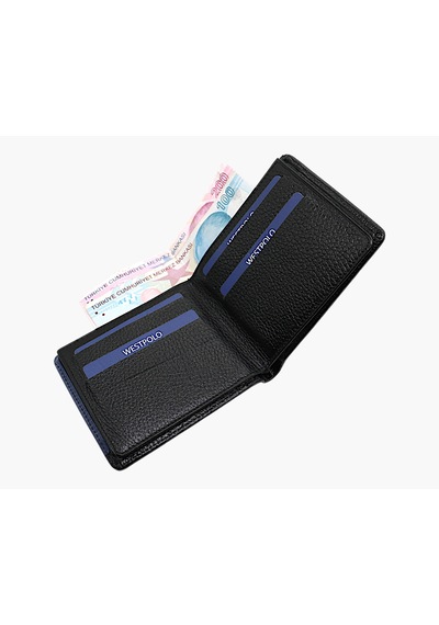 Westpolo Hakiki Deri Kağıt Para Ve Bol Kart Bölmeli Slim Unisex Cüzdan - Siyah-lacivert Siyah-cr Lacivert