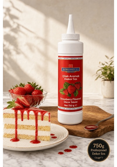 Simonelli Çilek Aromalı Kahve ve Tatlı Dekor Sosu Sıkılabilir Şişe 750 G