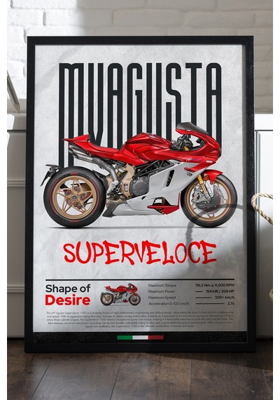 Mv Agusta Superveloce Siyah Ahşap Çerçeveli Poster, Dekoratif Motosiklet Duvar Tablosu