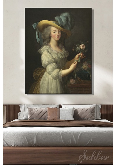 Dikey Kanvas Tablo Tekli Ev Kafe Ofis Elisabeth Vigee Le Brun Marie Antoinette'in Gül İle Portresi 2812
