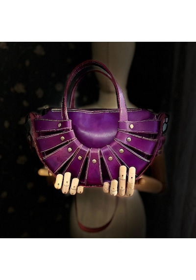 Carıdea El Yapımı Hakiki Deri Bayan Çanta, Clutch, El Omuz Çantası V90 Lila