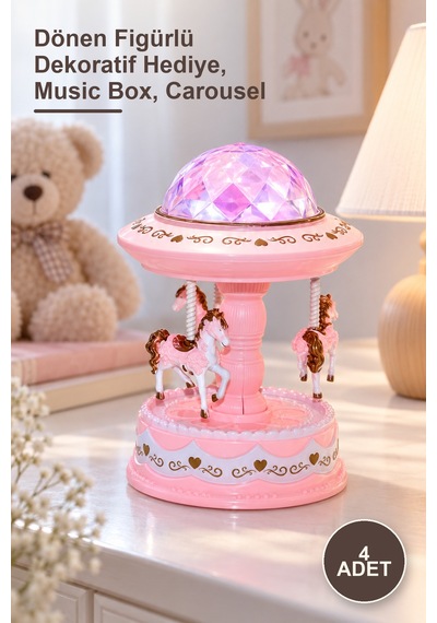 4 Adet Atlı Karıncalı Müzik Kutusu Dönen Figürlü Dekoratif Hediye, Music Box, Carousel
