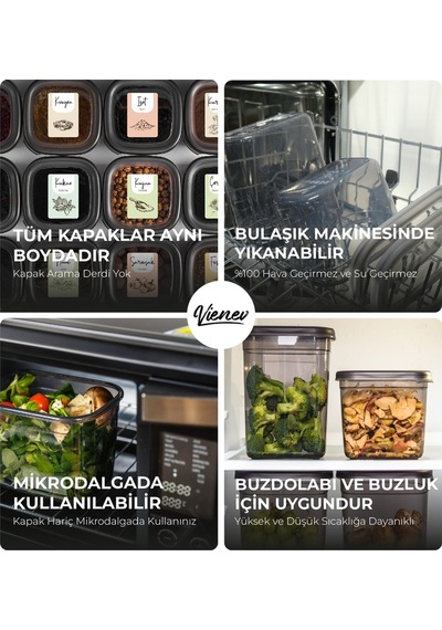 Vienev Renkli Etiketli Peggy Kare Saklama Kabı Antrasit 18'li Antrasit