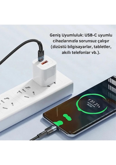 Essager 0.50cm 60w Pd Type C To Type C Şarj Kablosu, Akım, Isı Ve Güç Korumalı Ultra Sağlam Kablo