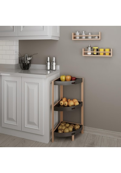 Hometarz Ahşap 3 Katlı Mutfak Banyo Düzenleyici Organizer Rafı