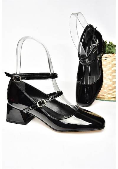 Fox Shoes R654037208 Siyah Rugan Kalın Topuklu Kadın Ayakkabı Siyah