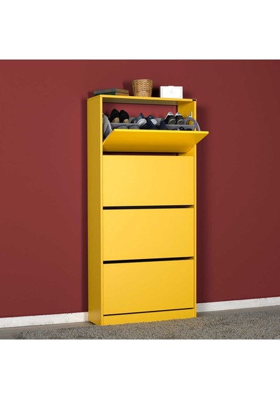 Flat Duo 4 Katlı Geniş Ayakkabılık-Sarı 73x157x26 cm (GxYxD) Hardal