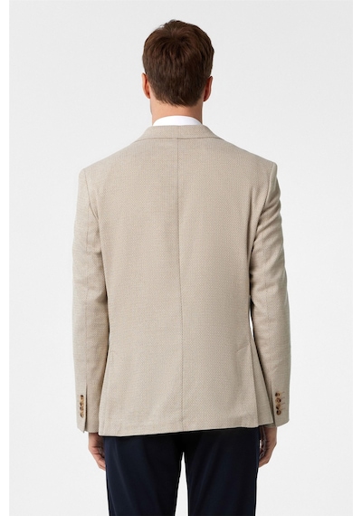 Süvari Bej Slim Fit Desenli Sivri Yaka 6 Drop Ceket