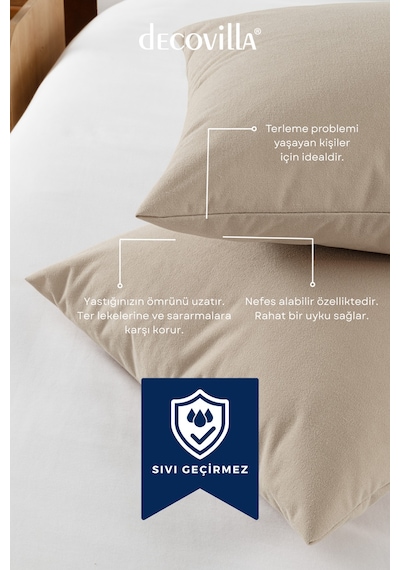 Micro Fermuarlı Yastık Alezi 50x70 Sıvı Geçirmez Bej