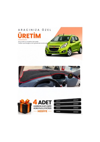 Chevrolet Spark 2009-2015 Uyumlu Torpido Koruma Örtüsü Oto Kılıfı - Siyah Kırmızı