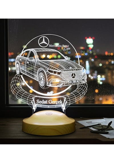 Mercedes E300 Modele Özel 3d Kişiye Özel Led Lamba Mercedes Tutkunlarına Özel Araba Hediyesi