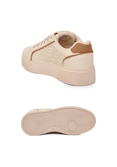 Walkway Bej Bağcıklı Kalın Rahat Tabanlı Kadın Casual Yürüyüş Ayakkabı Sneaker 26201