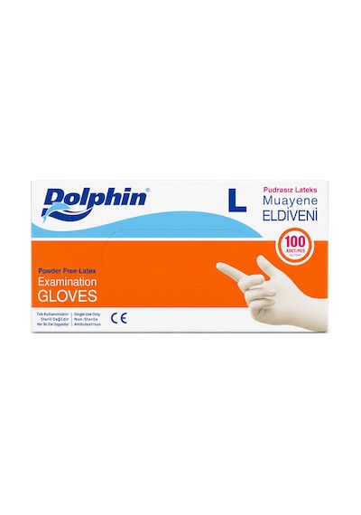 Dolphin Pudrasız Lateks Muayene Eldiveni L Beden 100 Adet