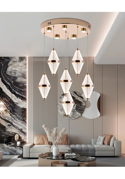 Edward 6'lı 70 Watt Yuvarlak Gold Ledli Modern Salon Avize Gold