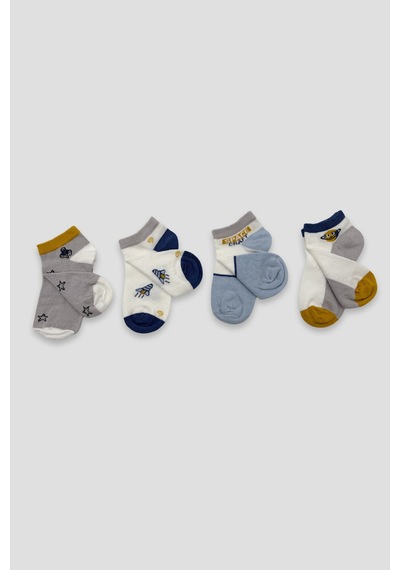 Defne Baby 4 Çift Yazlık Pamuklu Erkek Çocuk Ve Bebek Patik Çorabı Mavi