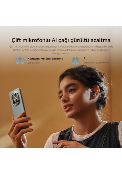 Redmi Buds 8 Active Black Kablosuz Bluetooth Kulaklık, Güçlü Bas Performansı, Yapay Zeka Destekli Gürültü Azaltma, Uzun Pil Ömrü, Siyah