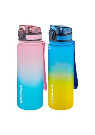 Uzspace 2'li Tritan Matara Seti 500 Ml Çift Renk Softtouch Ff Collection Tritan Su Matarası Pembe Yeşil - Sarı Lacivert