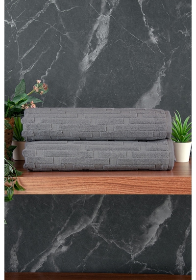Tuğla Desenli 2li Ayak Havlusu - 50x70 Cm - Su Emici Banyo Paspası Seti - Koyu Gri Koyu Gri