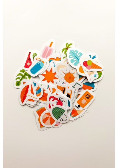 Renkli Yaz Tatili Temalı 73 Parça Mix Sticker Paketi Summer Suya Dayanıklı Laptop Termos Telefon Etiket Seti Diğer