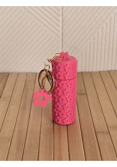 Çiçekli Model Ruj Ve Balım Kutusu Anahtarlık Çanta Charm Pembe