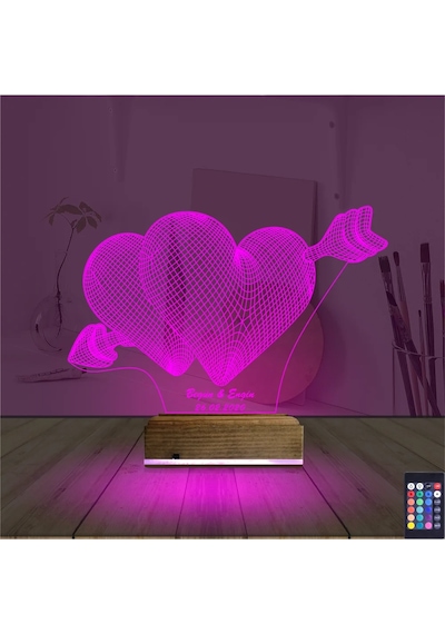 Luvivia Kalp Sevgiliye Hediye Kişiye Özel 3d Lamba - Masa Gece Lambası V10 Şeffaf
