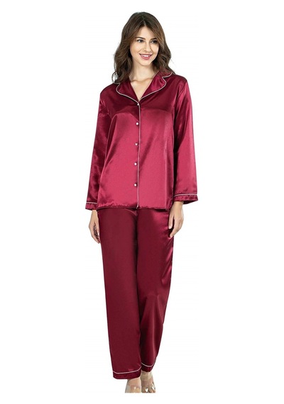 Litae Herşeytrend Bordo İkili Saten Gecelik Pijama Takımı 7647 Bordo