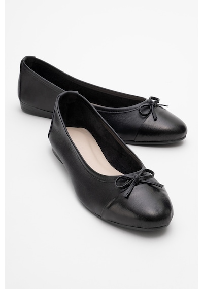 Luvishoes Luvi Shoes Jens Siyah-siyah Cilt Hakiki Deri Fiyonklu Kadın Babet Ayakkabı Siyah